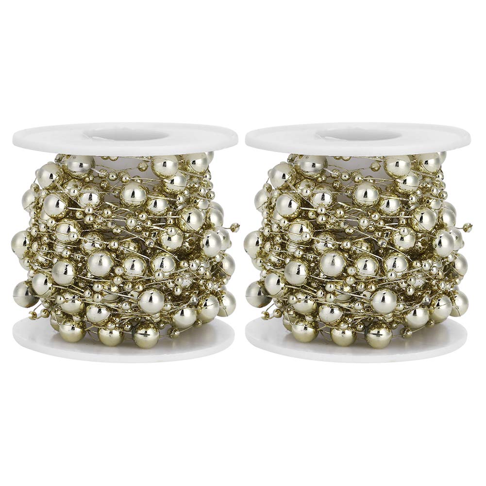 2Pcs String Garland ABS Plastic FivePointed Star Pearls Beads String for Wedding Bridal Bouquet Christmas Decoration(Gold Beads)