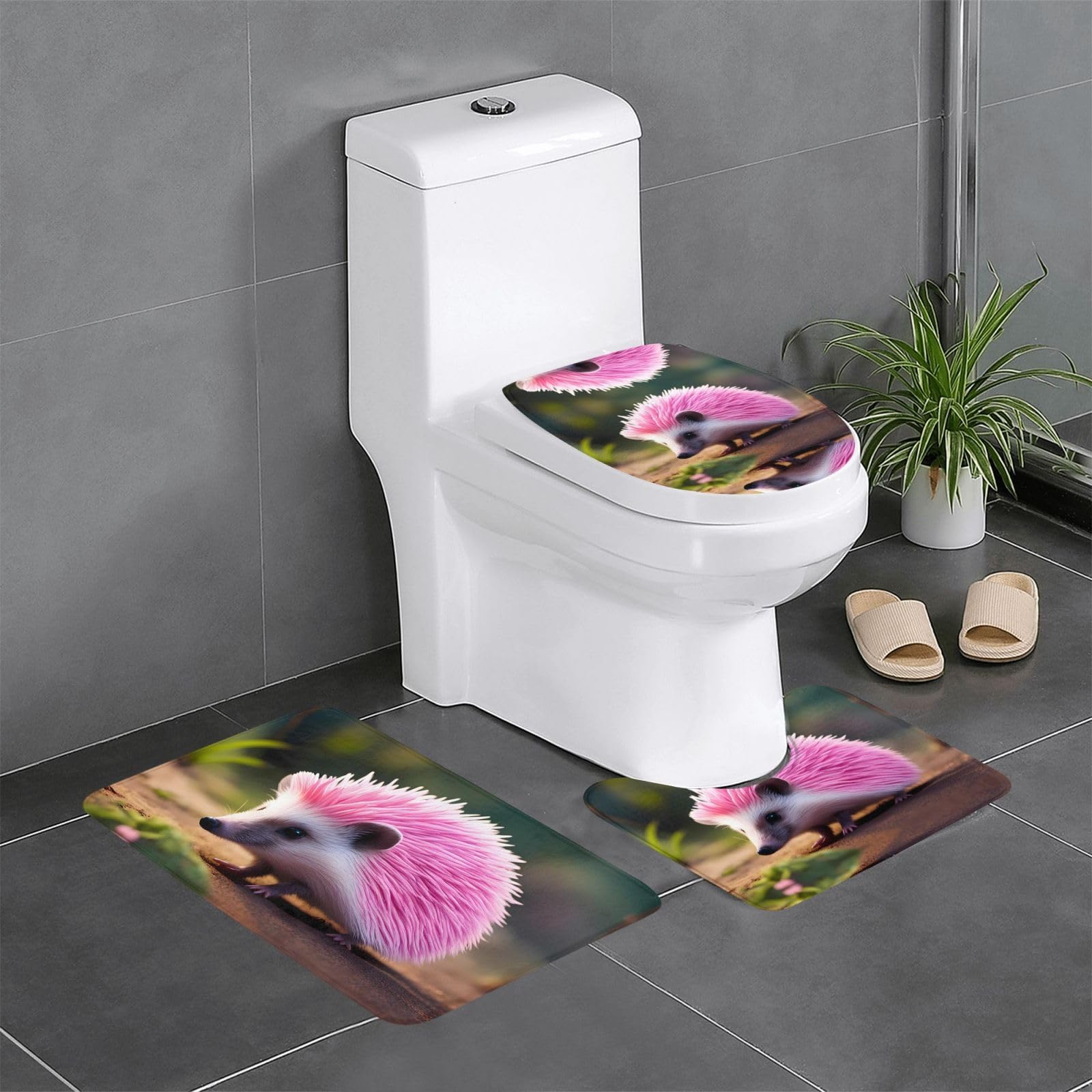 Tapis de salle de bain antidérapants lot de 3 rose pour confort pieds nus
