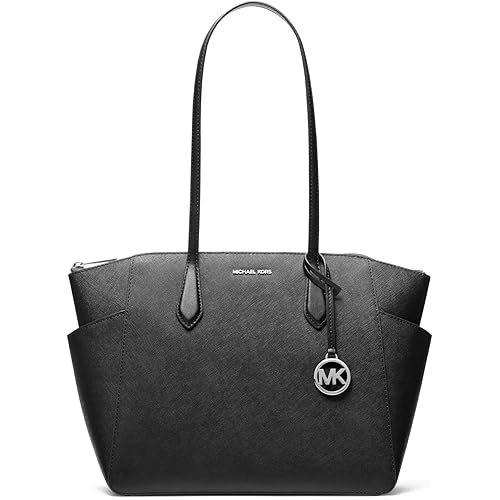 Michael Kors Marilyn Medium Top-Zip Tote Bag, Silver-Tone Hardware/Black