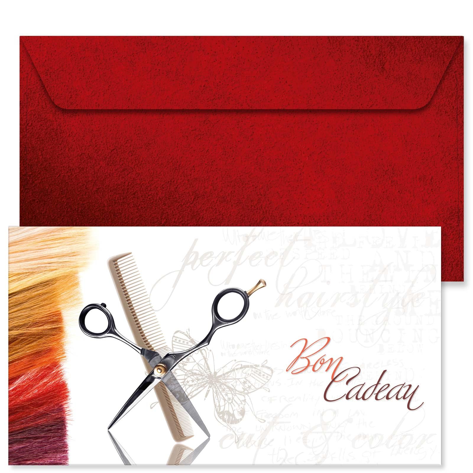 POS BON - 100 bons cadeaux à remplir avec enveloppe - formulaires imprimés pour des salons de coiffure K1403F-1-100-V1