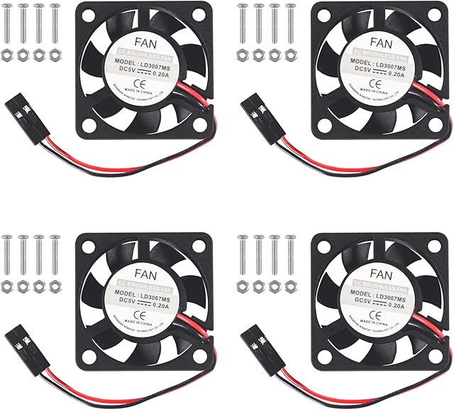 AOICRIE for Raspberry Pi 4 Quiet Fan, 4Pcs for Raspberry Pi Cooling Fan Brushless 3.3-5VDC Quiet Fan with for Raspberry Pi Heatsink for Raspberry Pi 4B / 3B+ / 3B/ Zero/Zero W or Other Robot Project