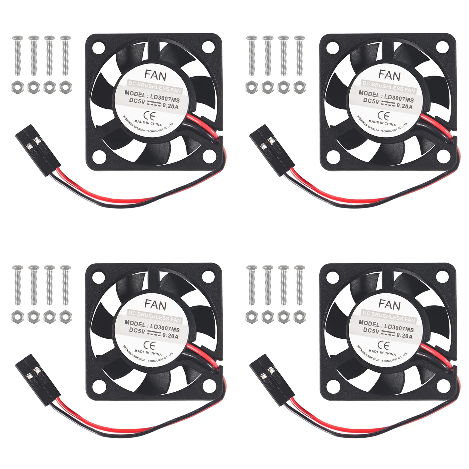AOICRIEQuiet Fan for Raspberry Pi, 4-Pack Cooling Fan, 3.3-5VDC, Suitable for Pi 4B/3B+/3B/Zero/Zero W or Robot Projects