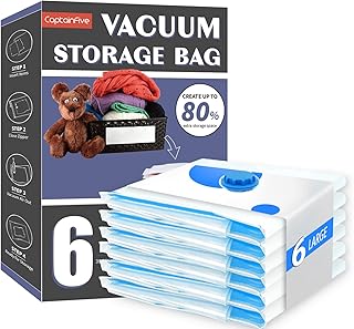 CaptainFive Vacuum Storage Bags 6 Packs, Large Reusable Vacu