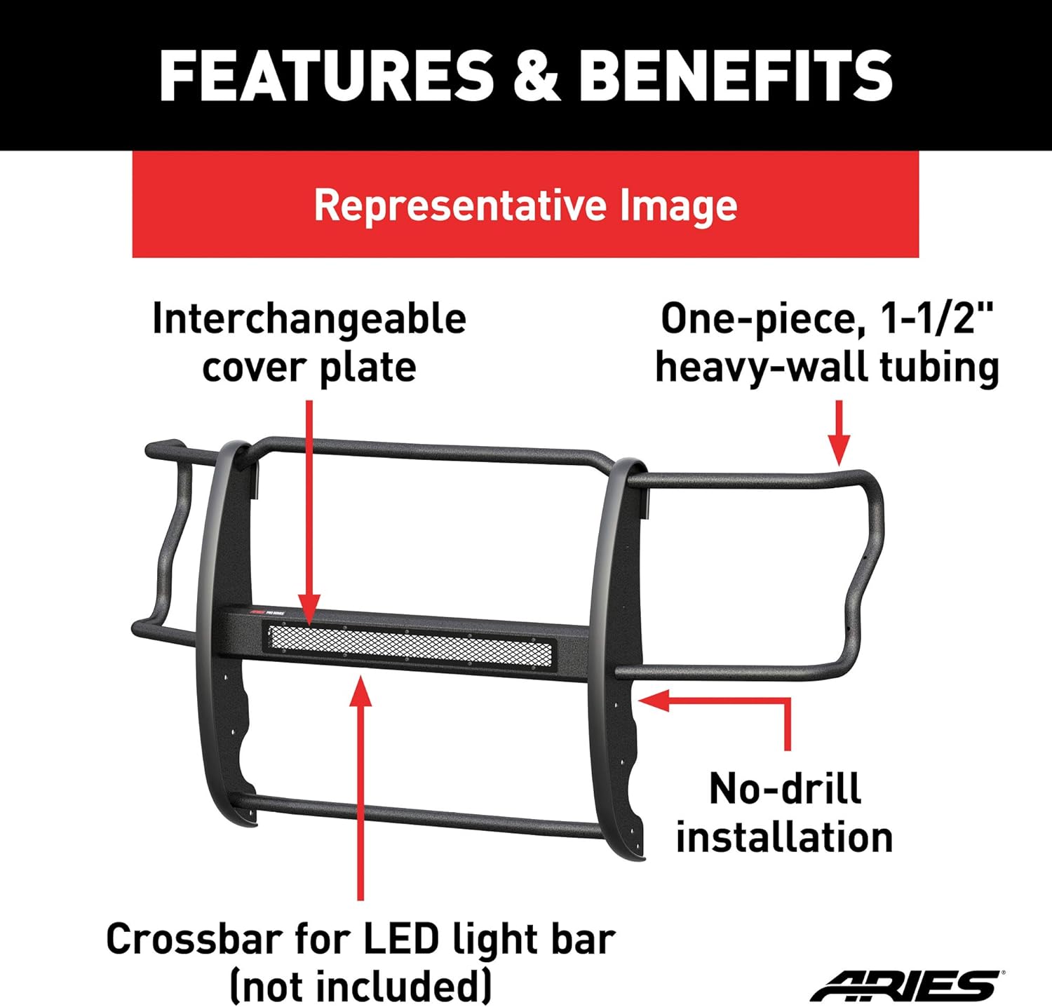 ARIES P3069 Pro Series Black Steel Grille Guard, No-Drill, Fits Select Ford Ranger