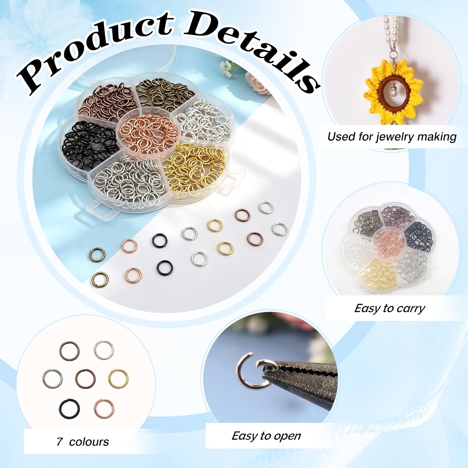 TOAOB 350pcs Jump Rings for Jewelry Making 7mm Assorted Colors Connectors