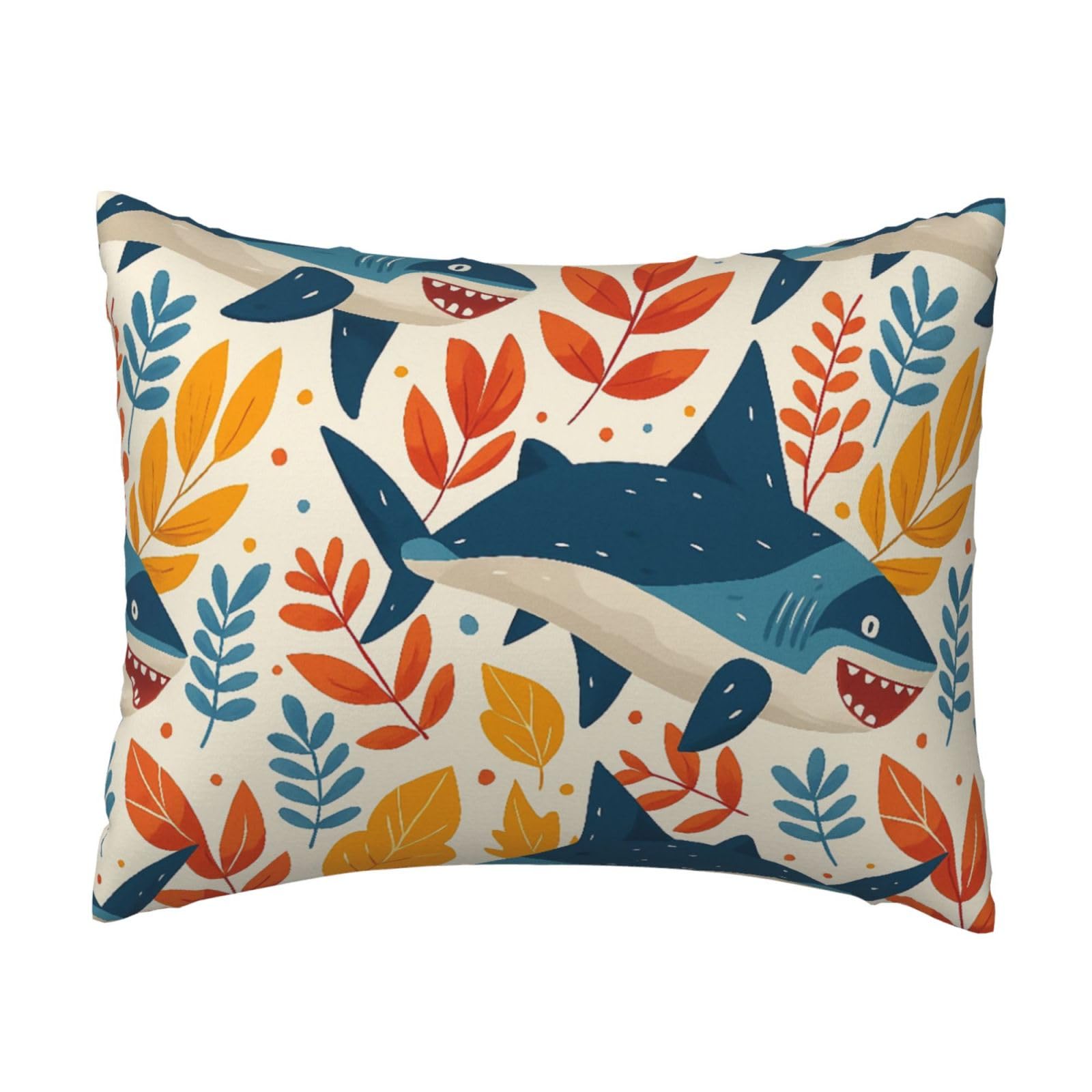 Shark and Leaves Pillowcase Soft Plush with Zipper Decorative Pillowcovers 16x20 in