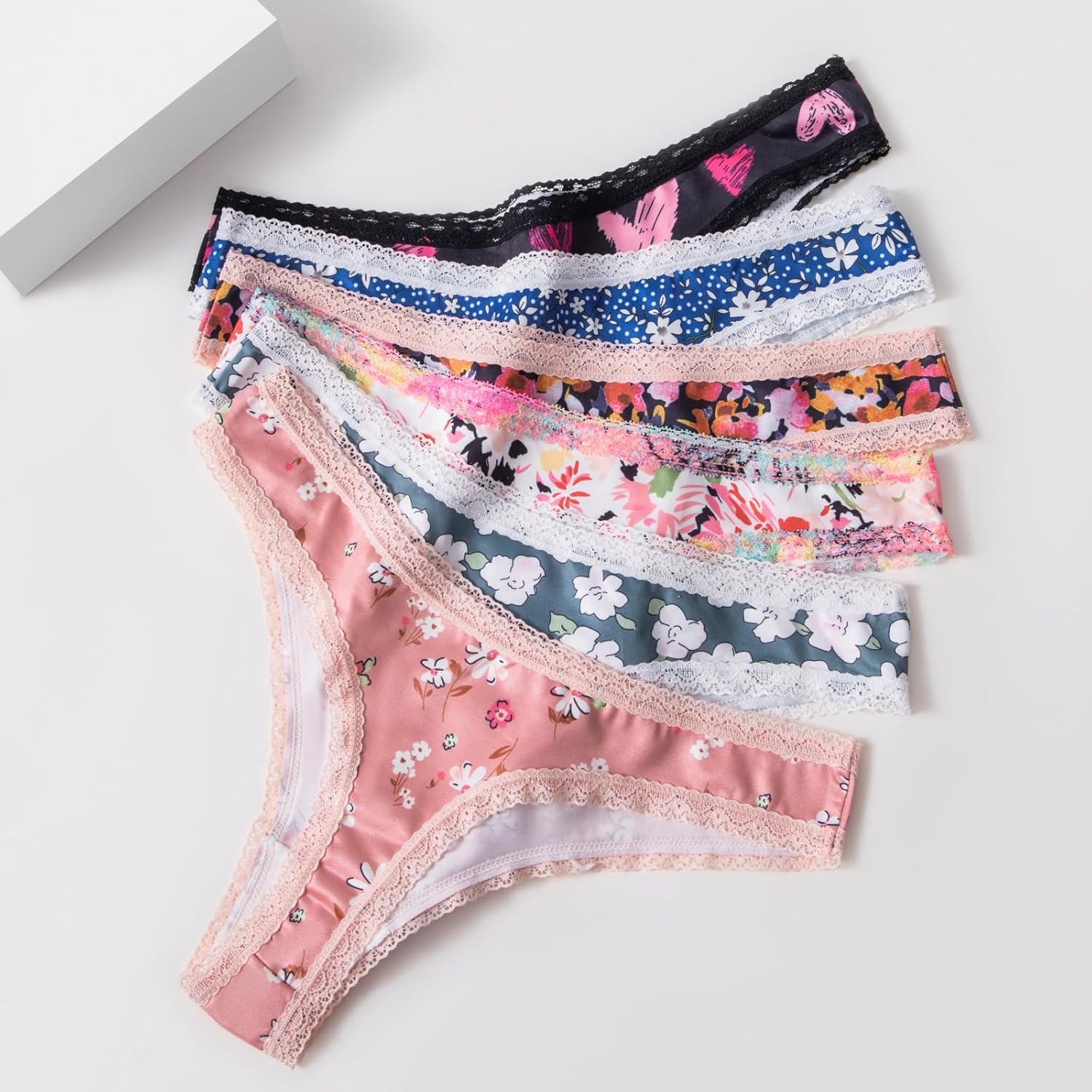 Flirty & Fun! Women's Printed Lace Thong 6-Pack - Sexy Comfortable Everyday Underwear, No Show Seamless - Image 5