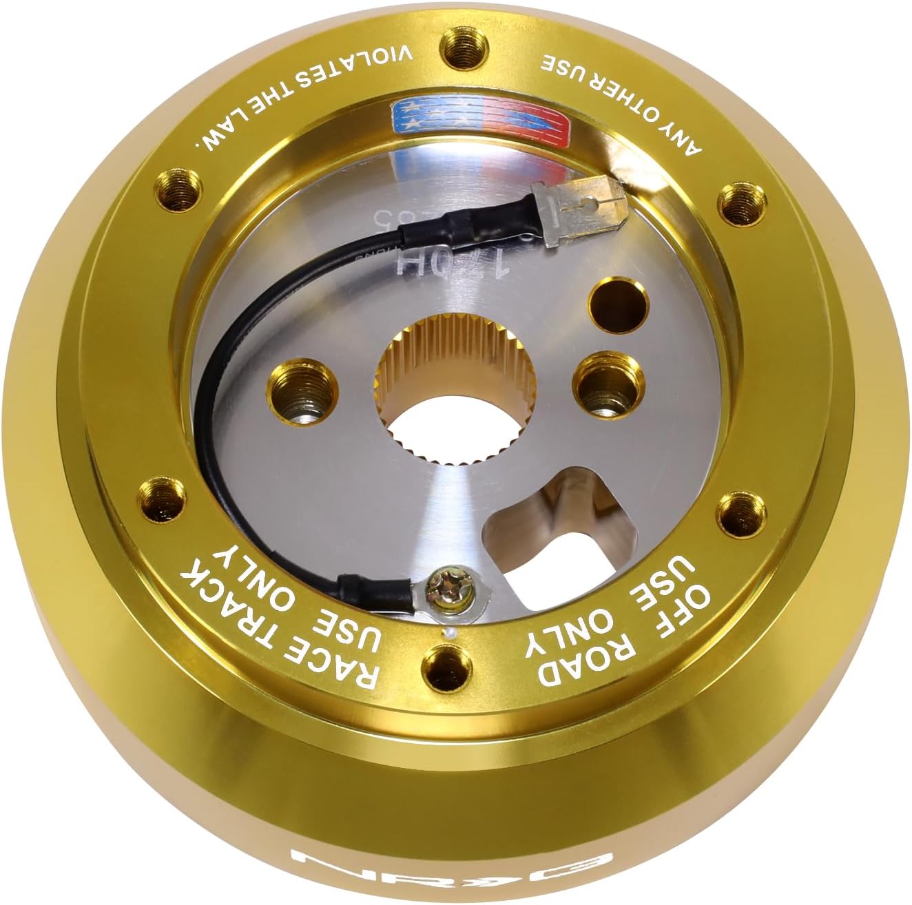 NRG Innovations Racing Style Steering Wheel Short Hub, Lockable Aluminum Steering Shaft, 6x70mm Bolt Pattern Quick Release Adapter Unit, For Chevy/Dodge/GM, Chrome Gold, NRG-SRK-170H-CG