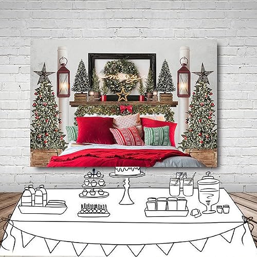 Miniatura 4 de MEHOFOND Cabecera de Navidad roja de 8 x 6 pies, telón de fondo para cama de retrato infantil, fotografía de invierno, vacaciones, imagen familiar,