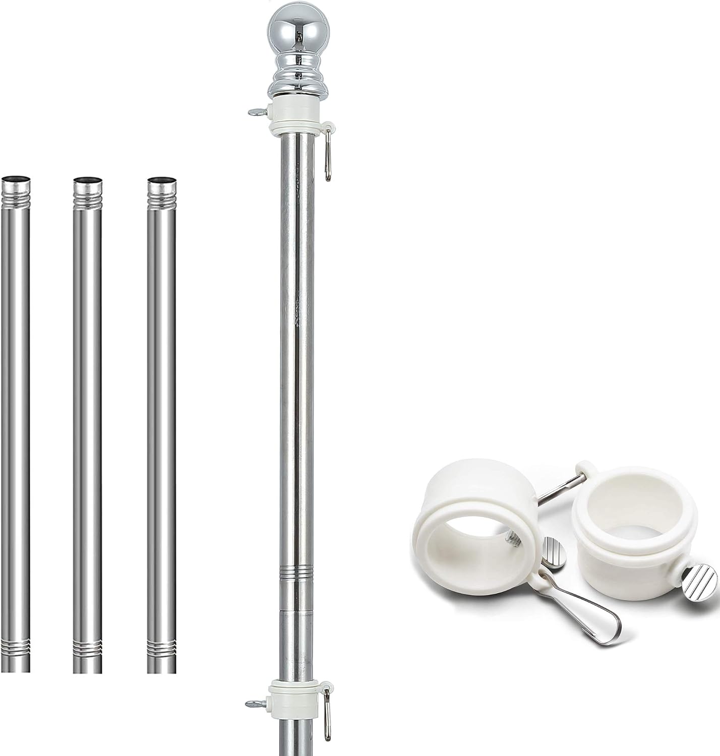 Ihomepark Flag Pole, 5ft Stainless Steel Heavy Duty Silver Flag Pole, Suitable for Outdoor Garden Roof Walls Yard Truck(Without Bracket and Flag)