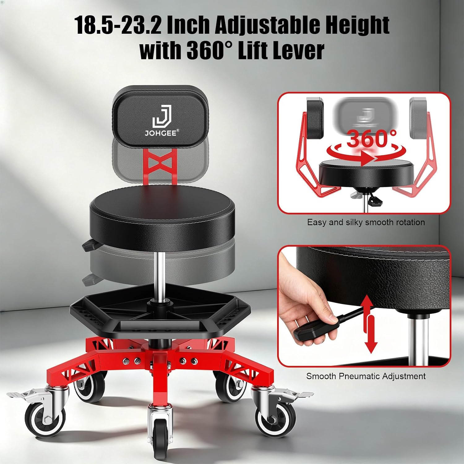 Robust Steel Rolling Shop Stool with Wheels, Mechanic Stool Seat
