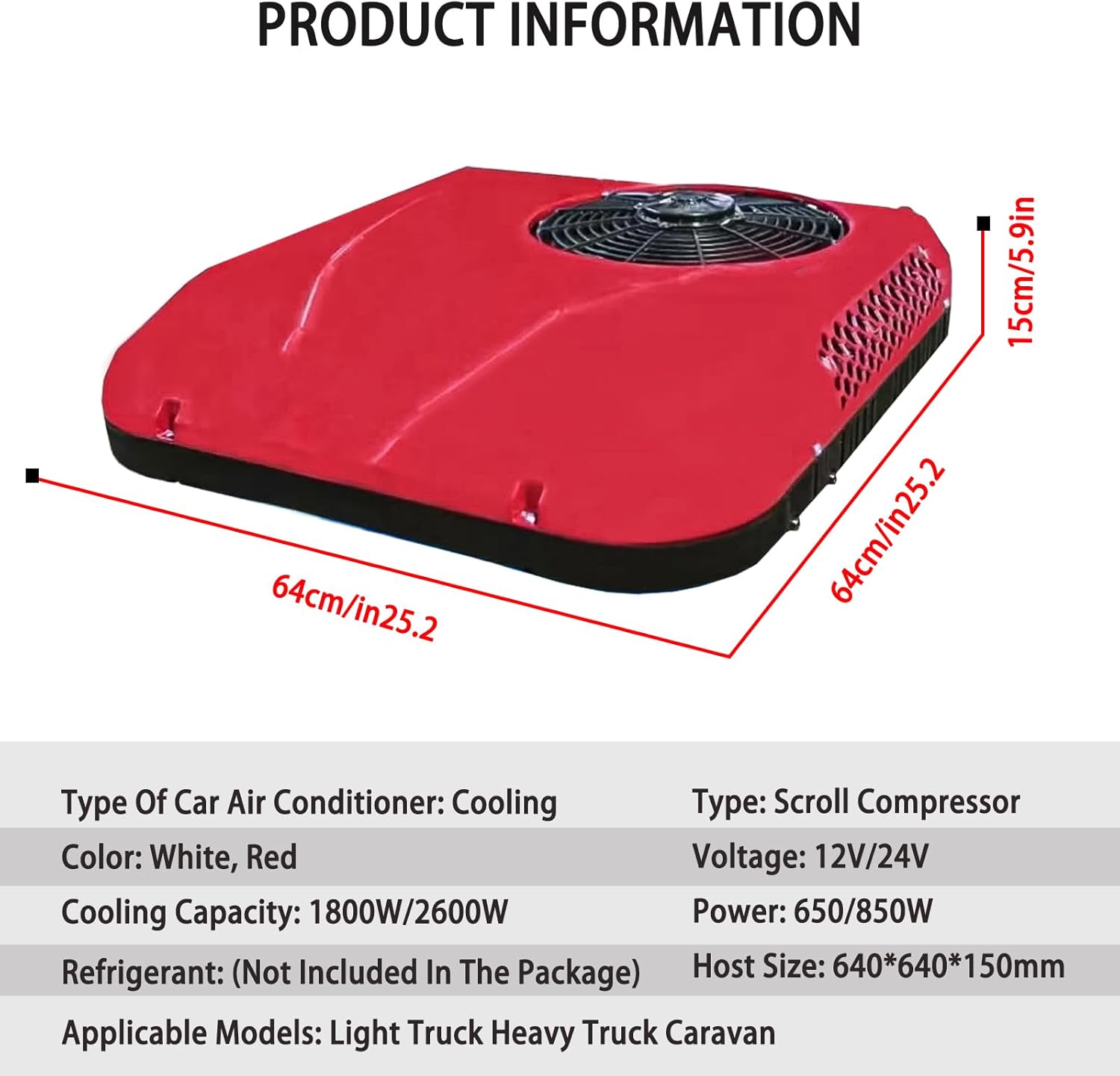 12V/24V RV Rooftop Air Conditioner, 2200W Universal Low-Profile DC Cooling Unit for Truck, Camper, Motorhome, Trailer, Boat, Caravan - Ultra Quiet Operation & Easy Installation red 24V