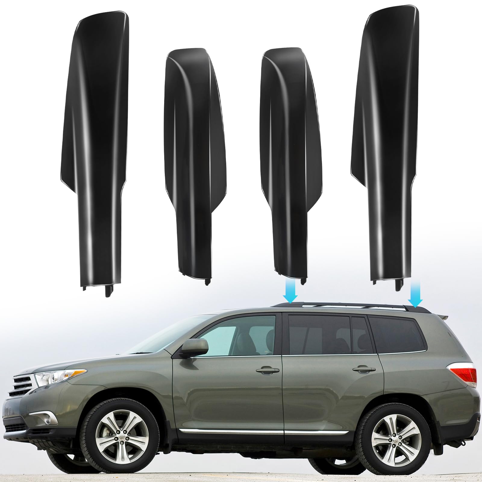 4Pcs Black Roof Luggage Cargo Rail Rack End Cap Protection Cover Shell Trim Fits for 2001-2007 Toyota Highlander XU20
