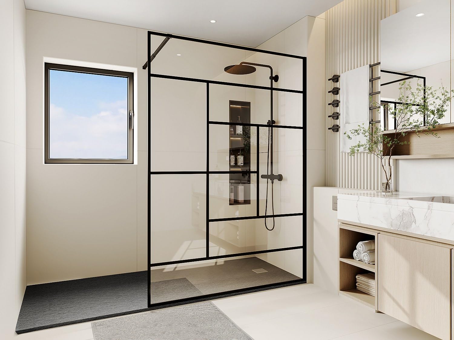Vente-unique - Paroi de douche à l'italienne style industriel - 140 x 200 cm - SEFANA II