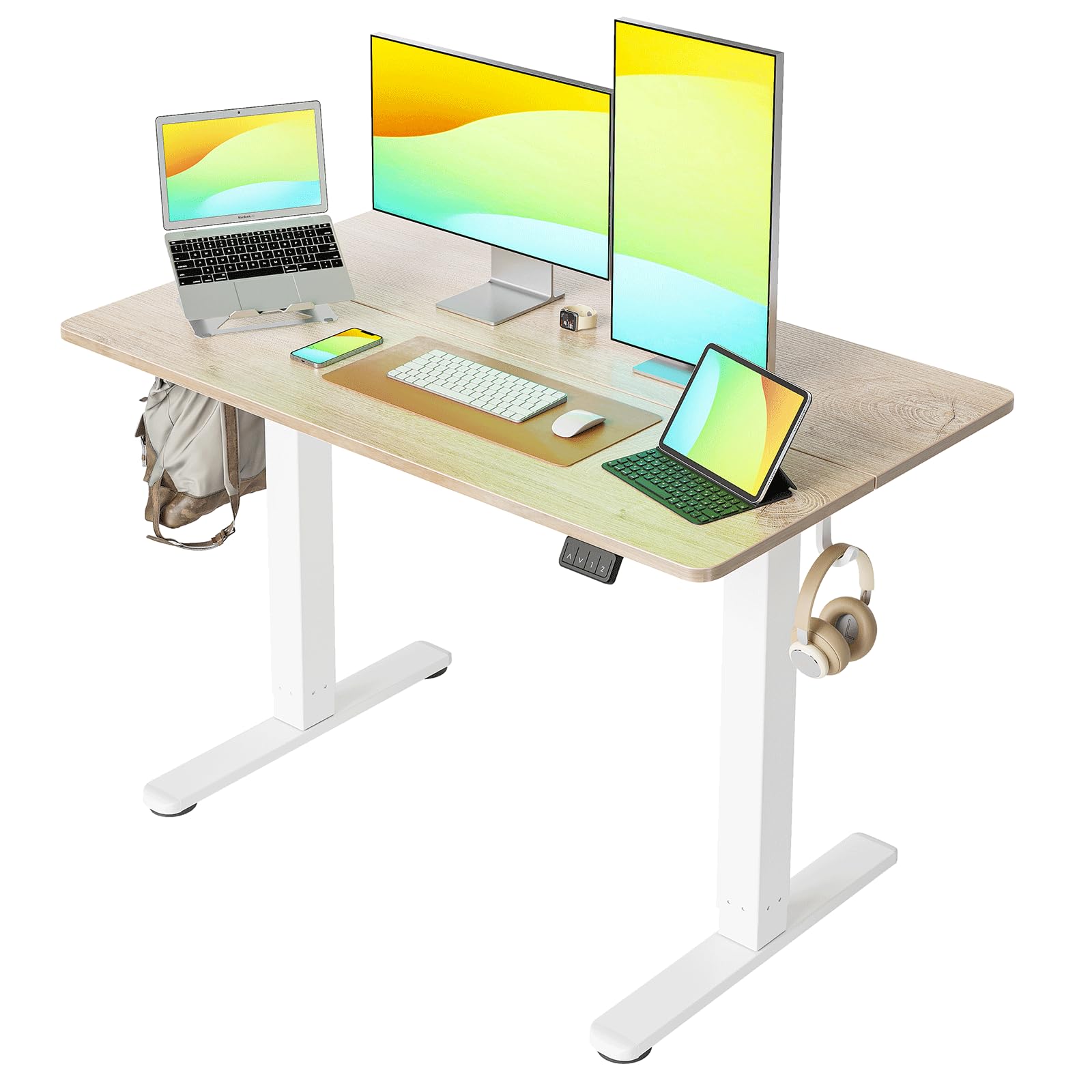 CubikerStanding Desk, Stand up Height Adjustable Home Office Electric Desk, 48 x 24 Inch Sit Stand Desk with Splice Board, Maple