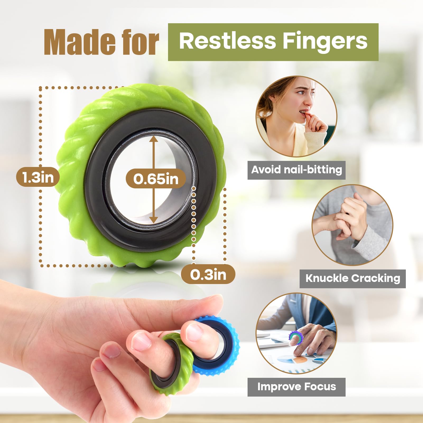 Fidget Toys Adults Sensory Rings, 12 Pack Sensory Spinner Rings, Stress Relief Sensory Toys for Kids ADHD - Image 4
