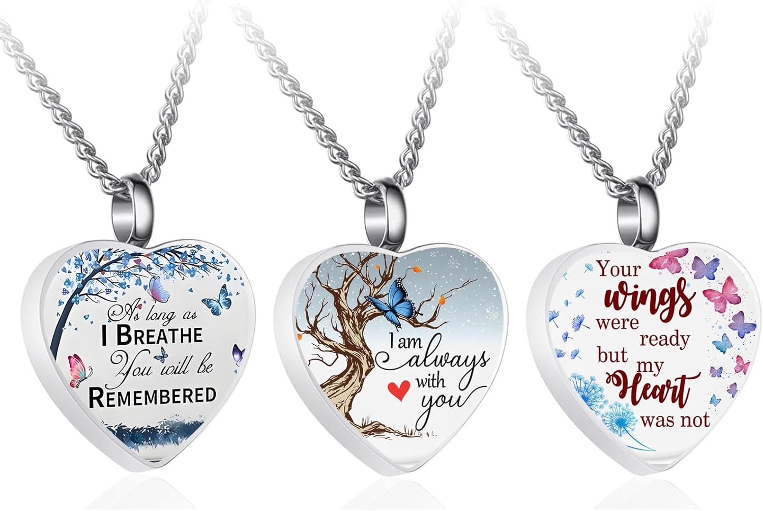 Cremation Jewelry Angel Wing Heart Urn Necklaces for Women Girls Crystal Memorial Ash Pendant Keepsake Jewelry for Loved Ones