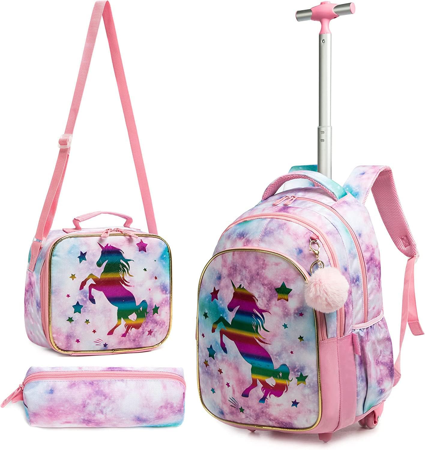 3pcs Unicorn Trolley Bag Set School Bags For Girls Trolley