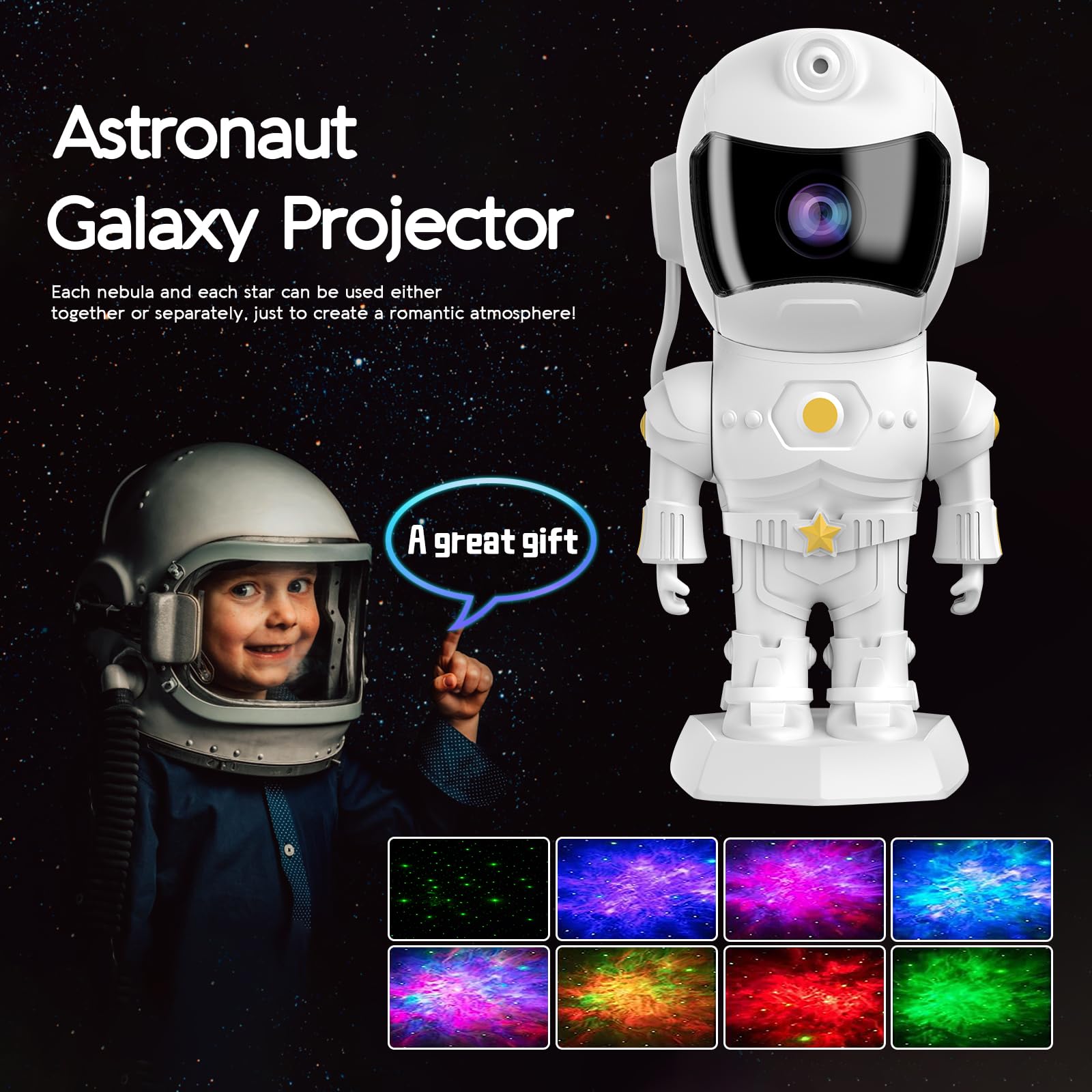 Proiettore del cielo stellato per astronauti - 8 modalità Nebulosa - Galassia con telecomando - Luce notturna con rotazione a 360° per bambini e adult | Leroy Merlin