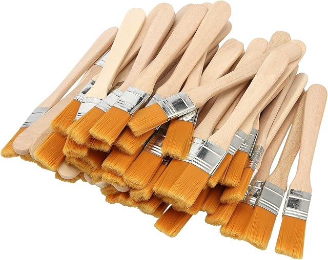 HAKZEON 60 PCS 13 x 1.5cm Wide Small Paint Brushes, Chip Artist Paintbrushes Bulk, Flat Bristle Paint Brush Set with Wood Handle, Chalk Paint Varnish Brush Keyboard Brush for Cleaning, DIY, Decorating