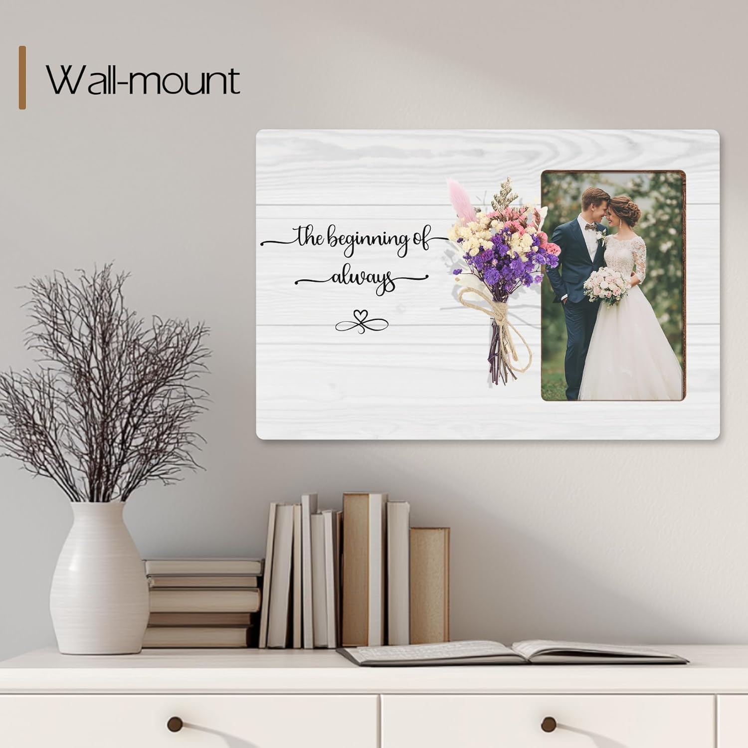 Engagement Gifts for Newly Couple, The Beginning of Always Engaged Wooden Floral Picture Frame Gifts, Wedding Engagement Home Decor, Fits 4x6 Photo Frame - Image 2