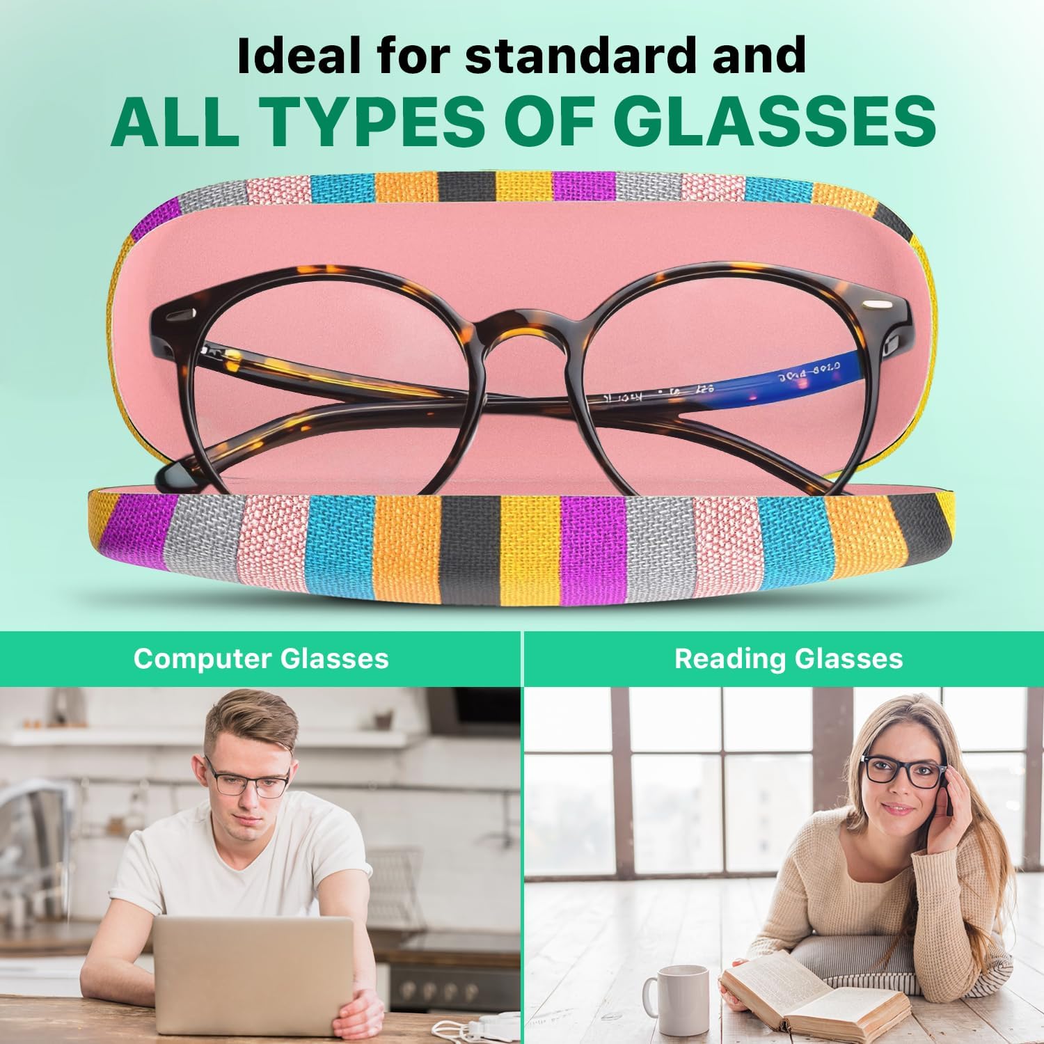 Hard Shell Glasses Case – Eco-Friendly Eyeglass Holder with Microfiber Cleaning Cloth – Durable Eyeglasses Case