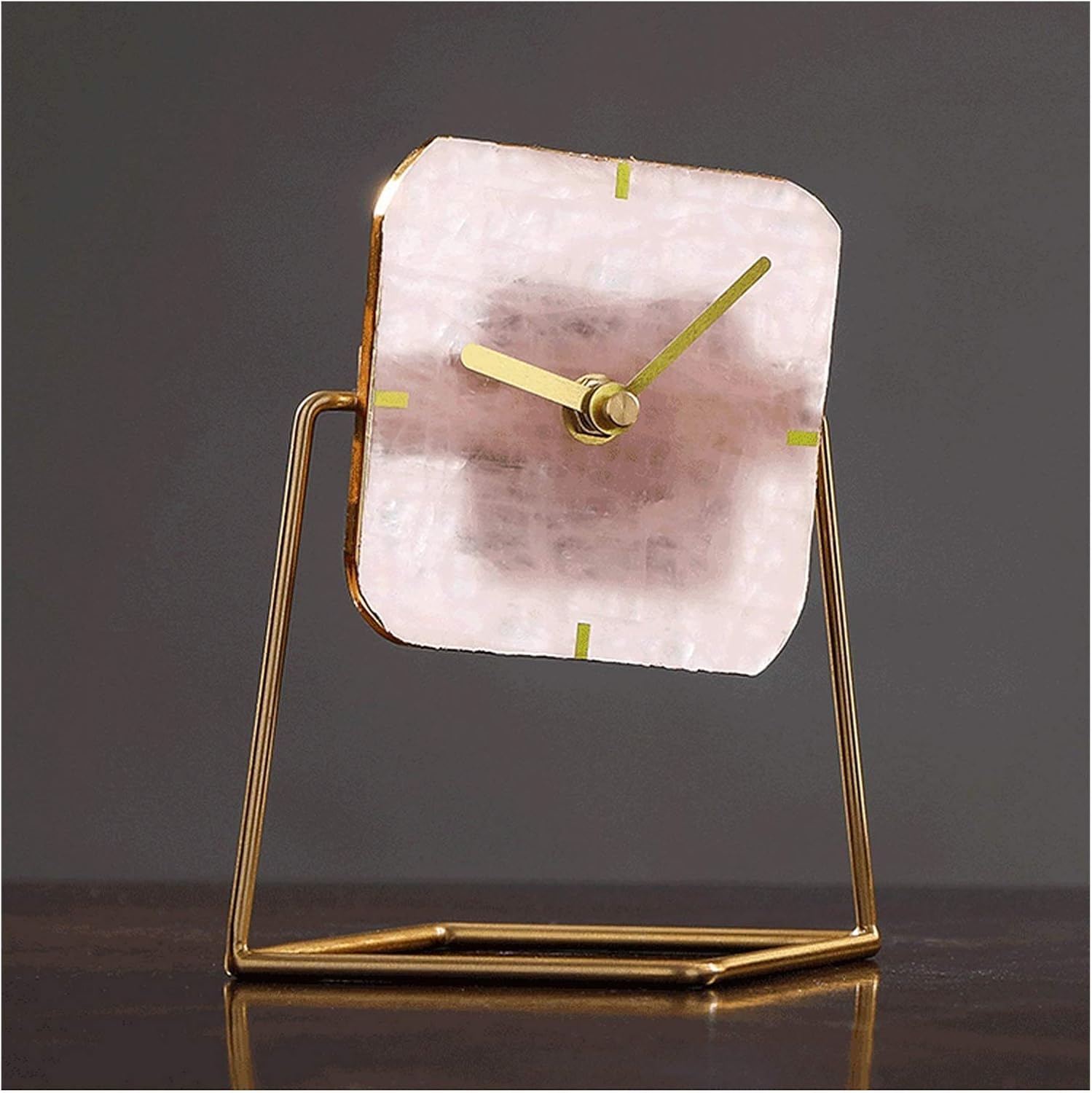 Desk Clock Alloy Square Agate Table Clock Creative Desktop Decoration Desk Clock Battery Mantel Clock Scanning Movement 6.2 Inches Table Clocks