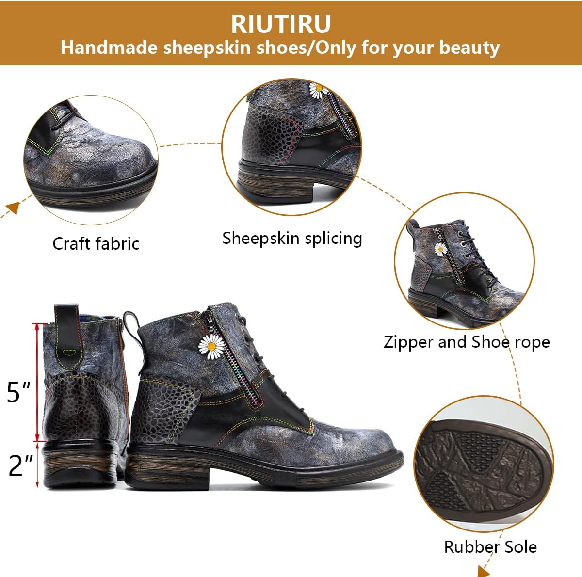 Women's Handmade Retro Lambskin High Heel Boots, Colorful Painting, Metallic Style - Fashion, Comfortable, Durable, Unique Minority Style - Image 5