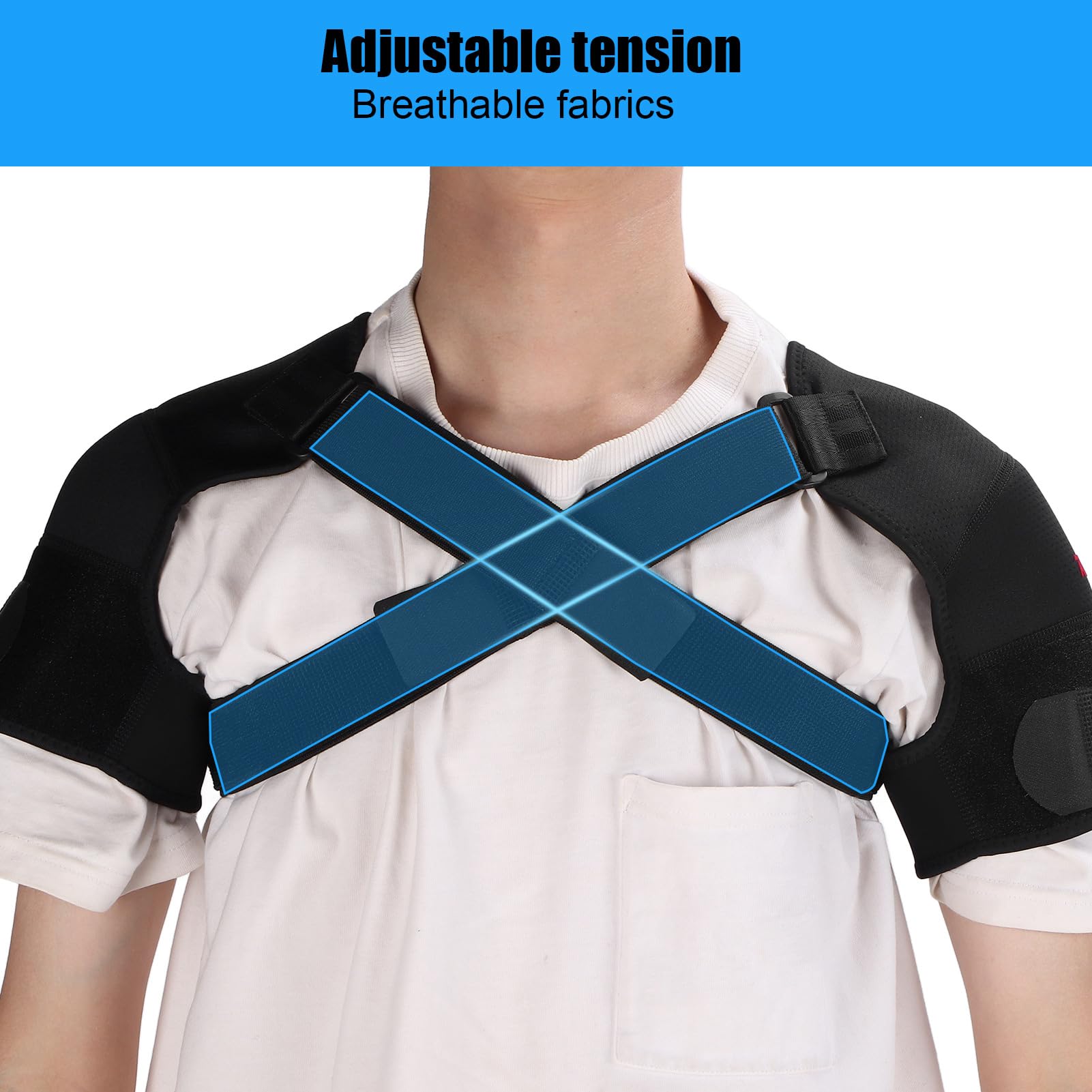 Brrnoo Bandage D'épaule élastique Ceinture D'épaule, Double Soutien D'épaule Protecteur D'enveloppe D'épaule Attelle de Bandoulière pour la Randonnée en Plein Air Sports de Levage pour la(M)