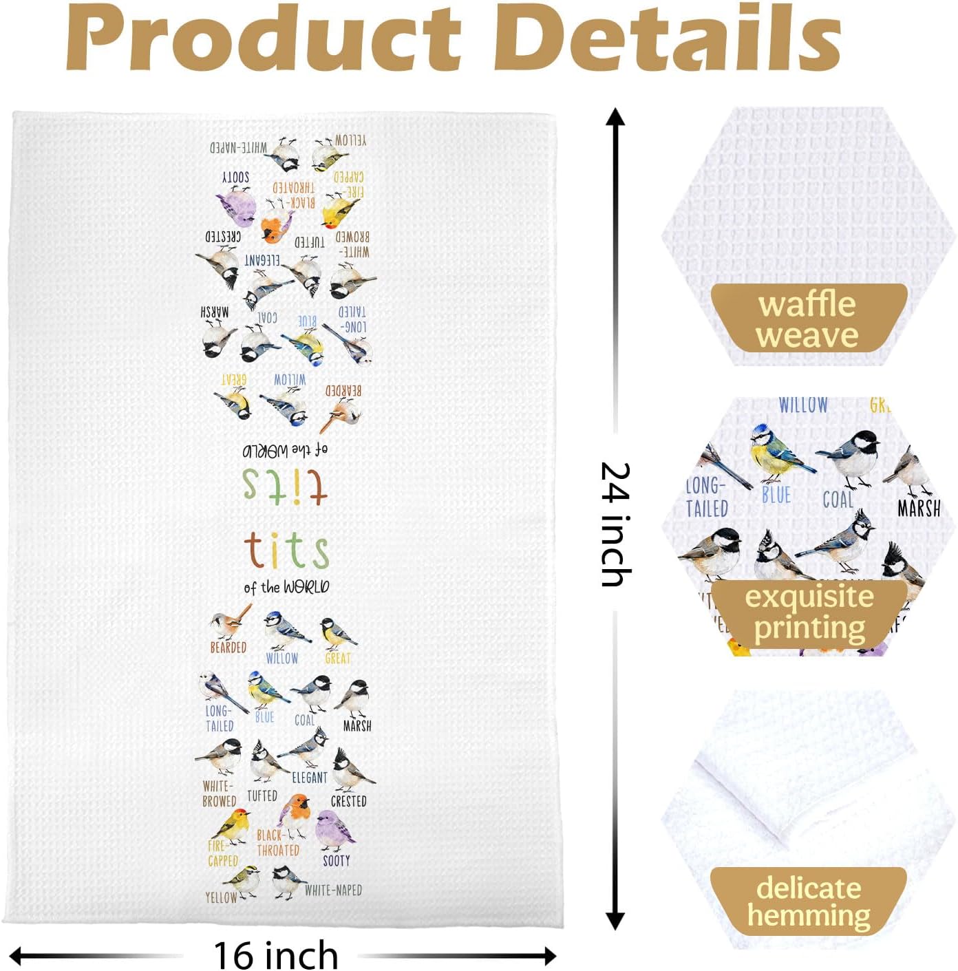 Bird Watching Kitchen Towels - Bird Gifts Decorative Waffle Dish Towels, Birding Gifts Hand Towel, Birds Tea Towel, 16x24 Inch