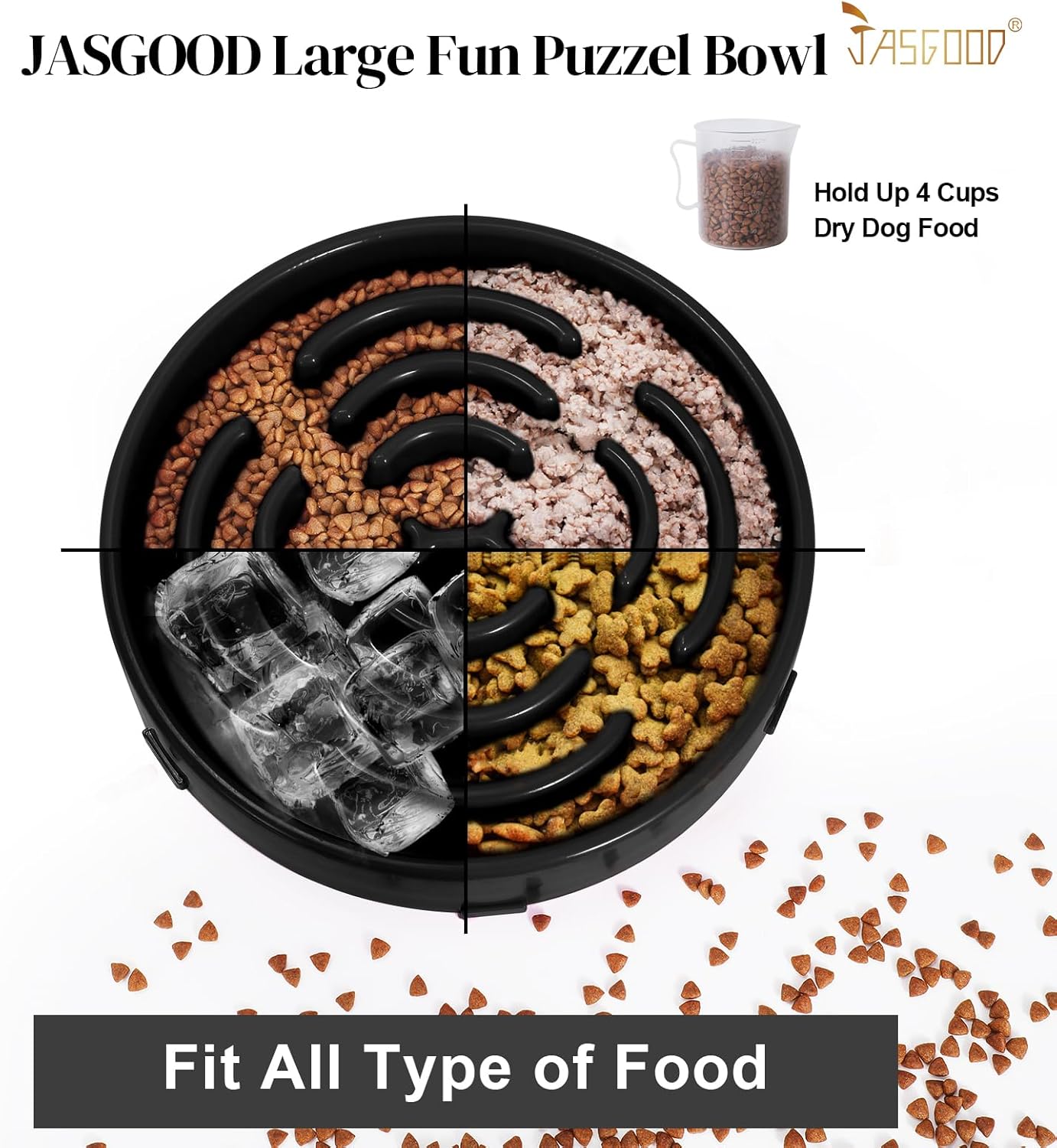 Slow Feeder Dog Bowls for Large Dogs Anti-Chocking Slower Feeder Dog Puzzle Bowl Pet Slow Eating Interactive Bloat Stop Dog Food Bowl JASGOOD,Black,Large (Pack of 2)