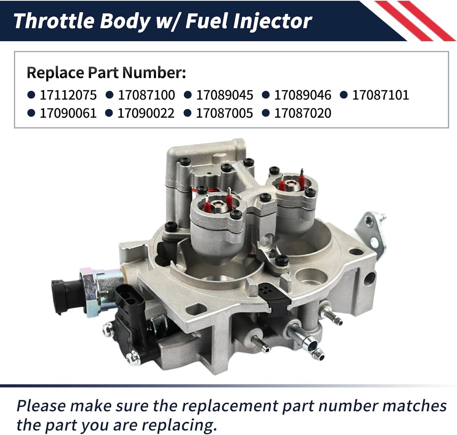 17087101 Throttle Body with Fuel Injector Fit for GMC Chevrolet 5.7L C1500 C2500 / K1500 K2500 / Suburban/Tahoe/Silverado 1987 1988 1989 1990 17112075 17087100 (Oval Socket)