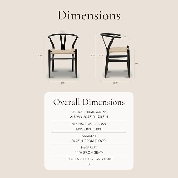 Poly & BARK Weave Dining Chairs Mid-Century Modern Wishbone Dining Chairs with Arms, Solid Wood Frame, Indoor Use Black Set of 2 - Ideal for Dining Room, Kitchen or Stylish Accent Setting