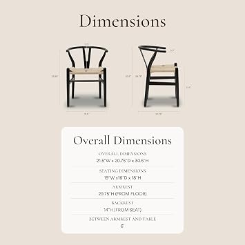 Poly & BARK Weave Dining Chairs Mid-Century Modern Wishbone Dining Chairs with Arms, Solid Wood Frame, Indoor Use Black Set of 2 - Ideal for Dining Room, Kitchen or Stylish Accent Setting