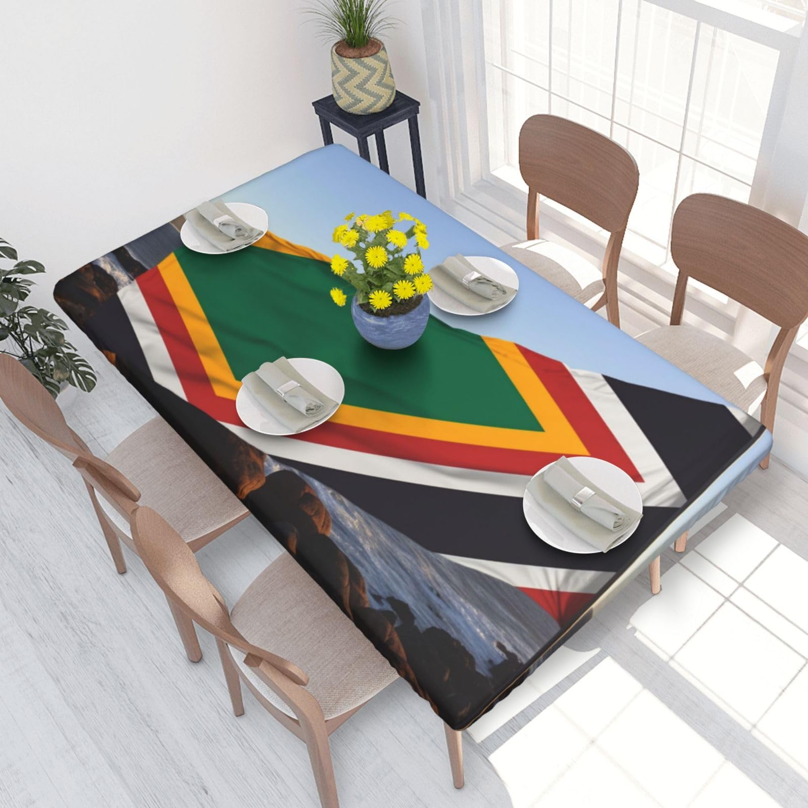 WPKJU South Africa Flag Printed Tablecloths 4ft Rectangular Table Covers Washable Polyester Decorative Table Cloth for Dining Table Picnic Wedding