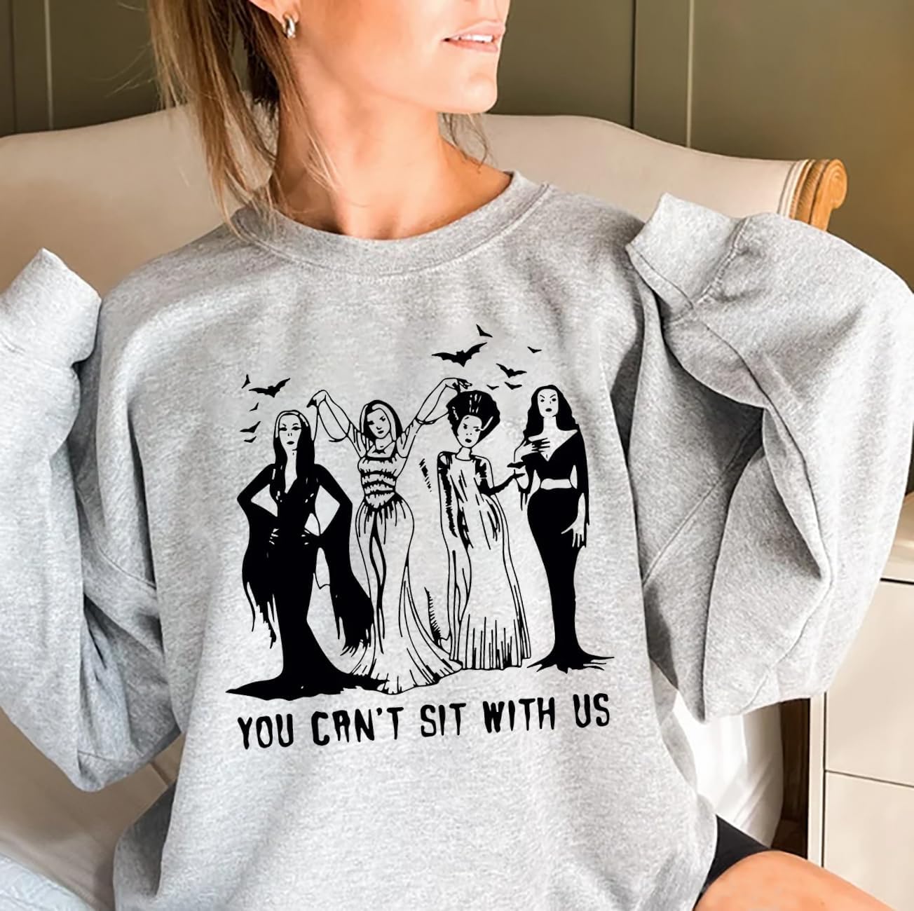 Ghoul Gang Halloween Sweatshirt Women Vintage Horror Movies Graphic Tee Goth Queens Shirt Long Sleeve Pullover Tops - Image 4