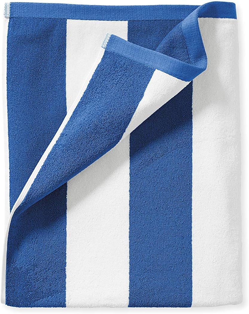 Gouri Textiles Cotton Pool/Beach Towel (36 X 72-Inches, White and Blue)
