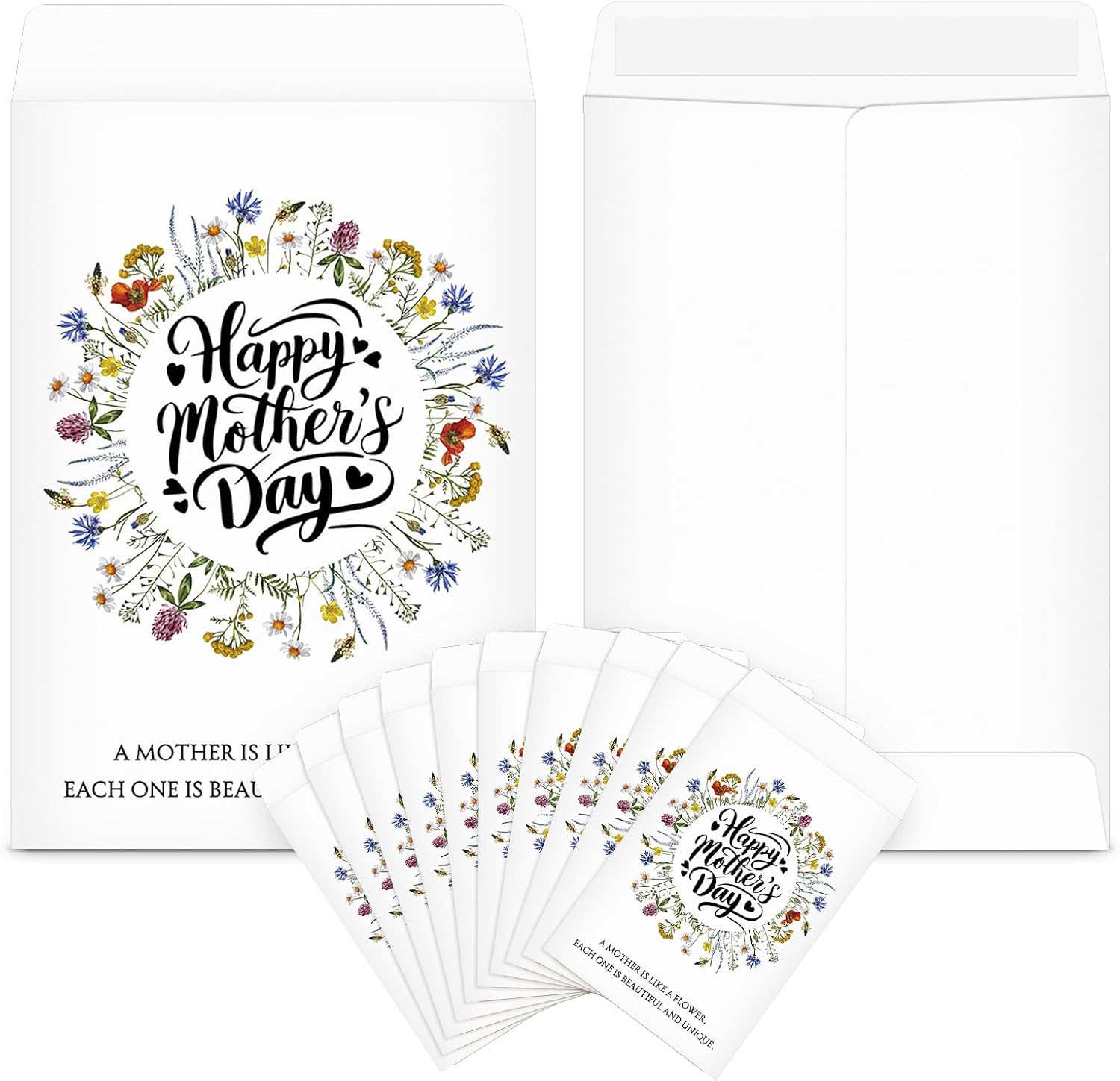 AmazingSpark 25 Pcs Mother's Day Seed Packets Self-Adhesive Flower Seed Envelopes Party Favors & Church Gifts for Mom DIY Empty Floral Mini Organizers, No Seeds (Wildflower)