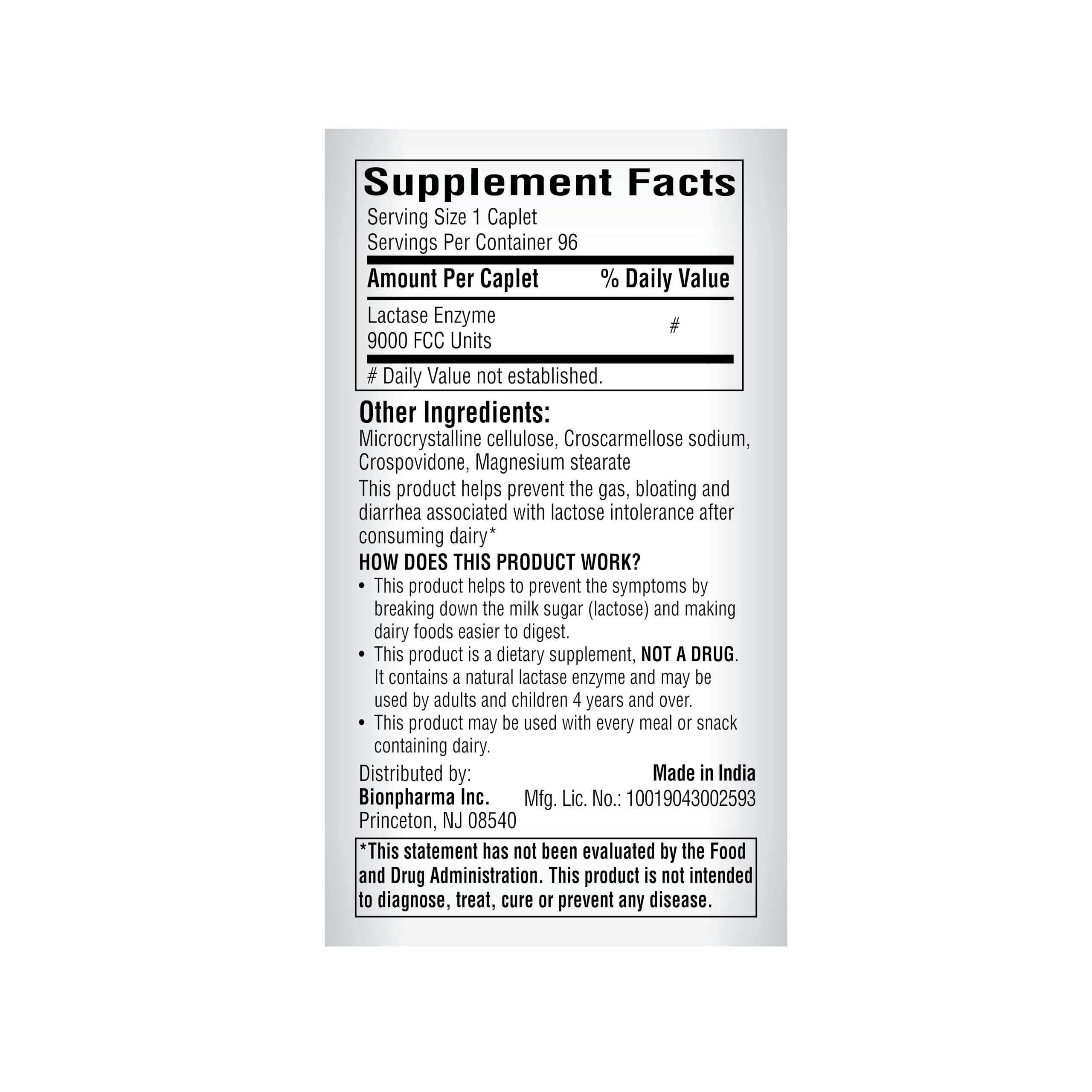 A+Health Dairy Relief Lactase Enzyme 9000 FCC, Fast Acting 96 Count Caplets — Amazon image 8