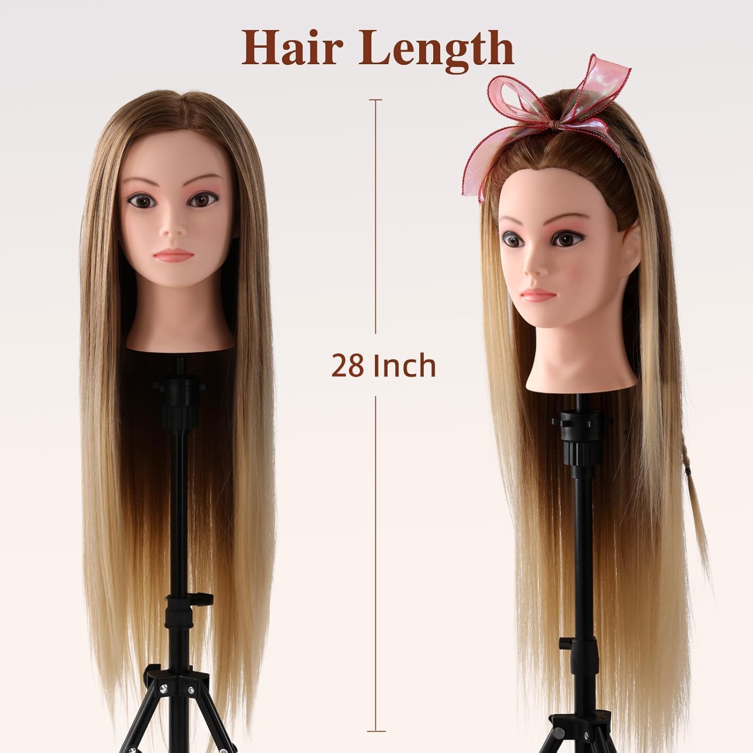 Cabeza de peluquería 28" Cabeza maniquí 100% de cabello sintéticas cabeza de entrenamiento Peluqueria practicas Formación muñeca de la cosmetología (con soporte) & DIY Hair Styling Tools