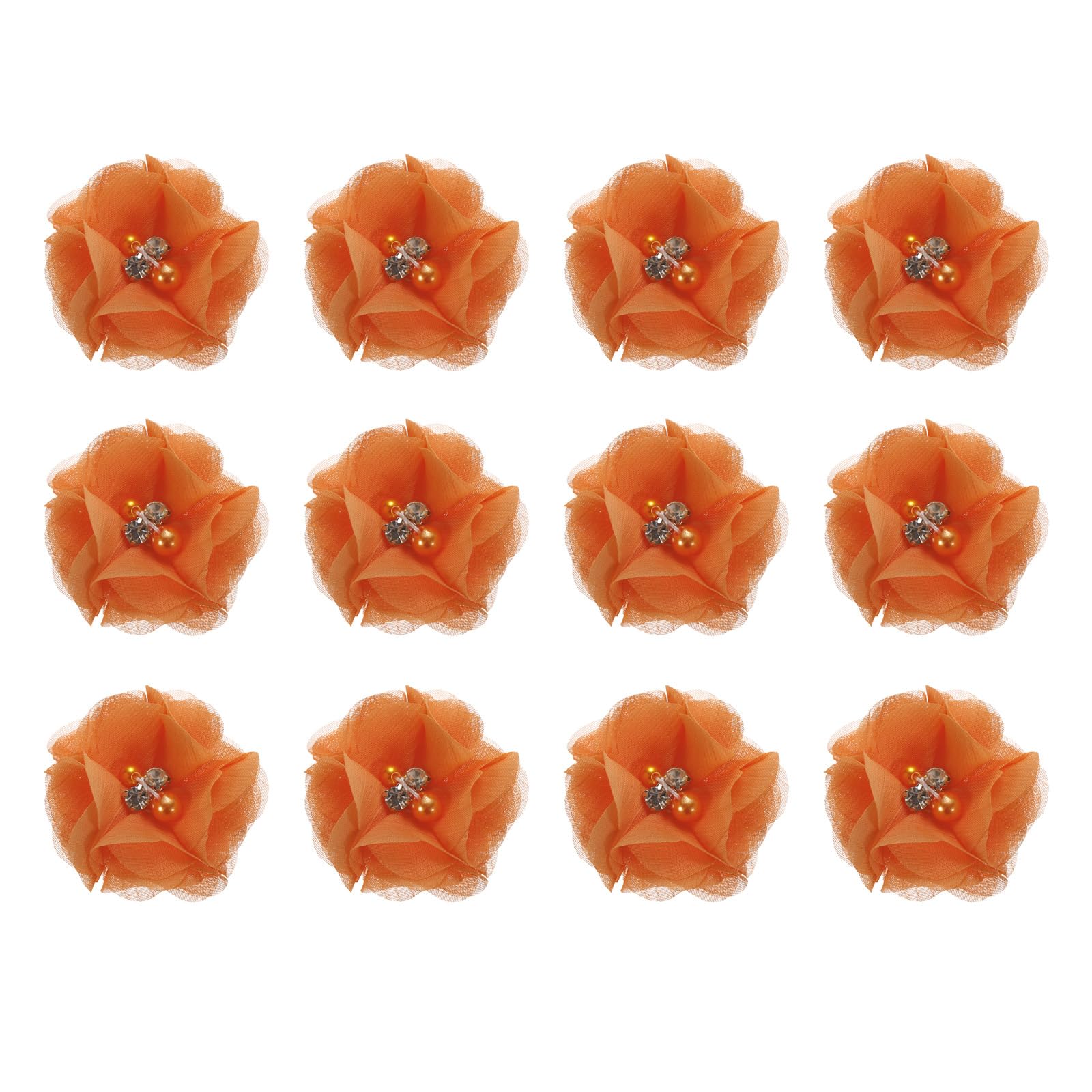 sourcing map Artificial Rhinestone Chiffon Flower Heads, Yellow Faux Flowers 2 Inch for DIY Craft Wedding and Party Decoration Pack of 12