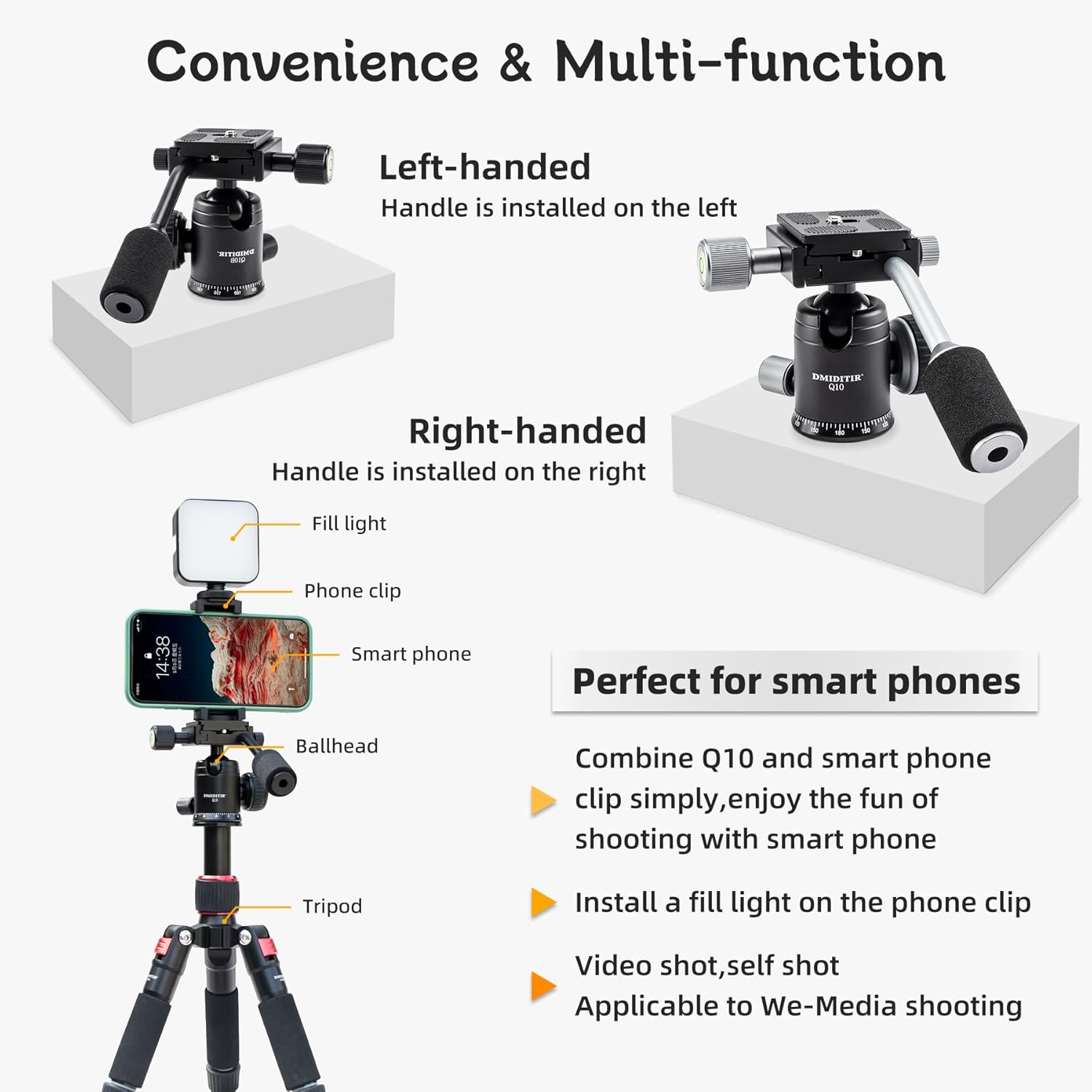 Panoramic Ball Head with Handle All Metal CNC Ball Head Camera Mount DMIDITIR Tripod Head with Arca Swiss Quick Release Plate for Tripod, Monopod, DSLR, Camcorder, DV, Telescope, Hunting (Titanium)
