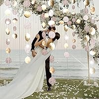 Vista 5 de Decoraciones de fiesta con purpurina, serpentina colgante de oro champán, círculo, puntos, guirnalda de puntos de papel, banderines, banderines