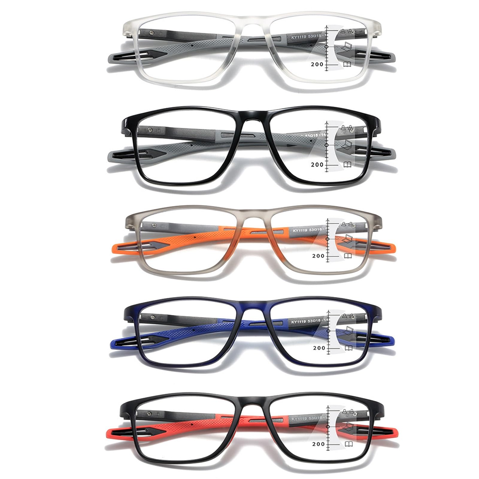 Generisch 5er-Packung Lesebrille Progressive Multifokus Damen und Herren Lesebrille Federscharniere rutschfeste Bügel Anti UV