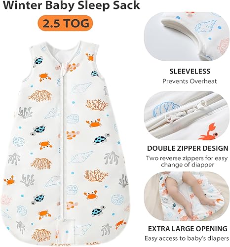 Miniatura 2 de Mosebears - Saco de dormir para bebé, con cremallera de 2 direcciones, saco de dormir unisex de algodón, 2.5 tog (animales del océano, de 0 a 6