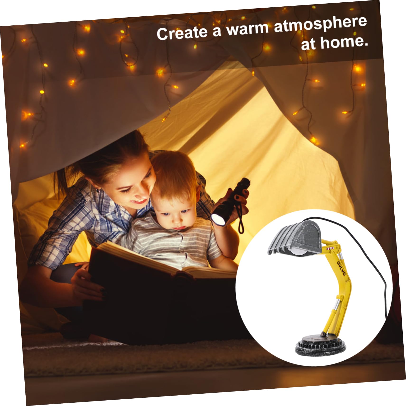 Lampe De Table Excavatrice En Résine - Décoration Chambre Enfant, Nursery, Bureau - 21x17,5x8,5 Cm, Câble USB