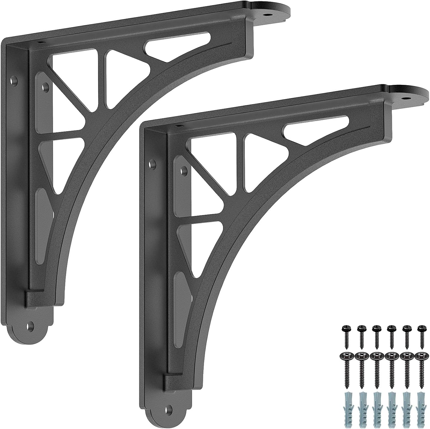 Dolibest 8 Inch Heavy Duty Shelf Brackets, 5MM Thickness L- Bracket , Metal Floating Shelf Bracket, Wall Shelf Bracket & Hardware, Rustic Black Floating Shelves for Kitchen Living Room-2Pcs-(500LB)