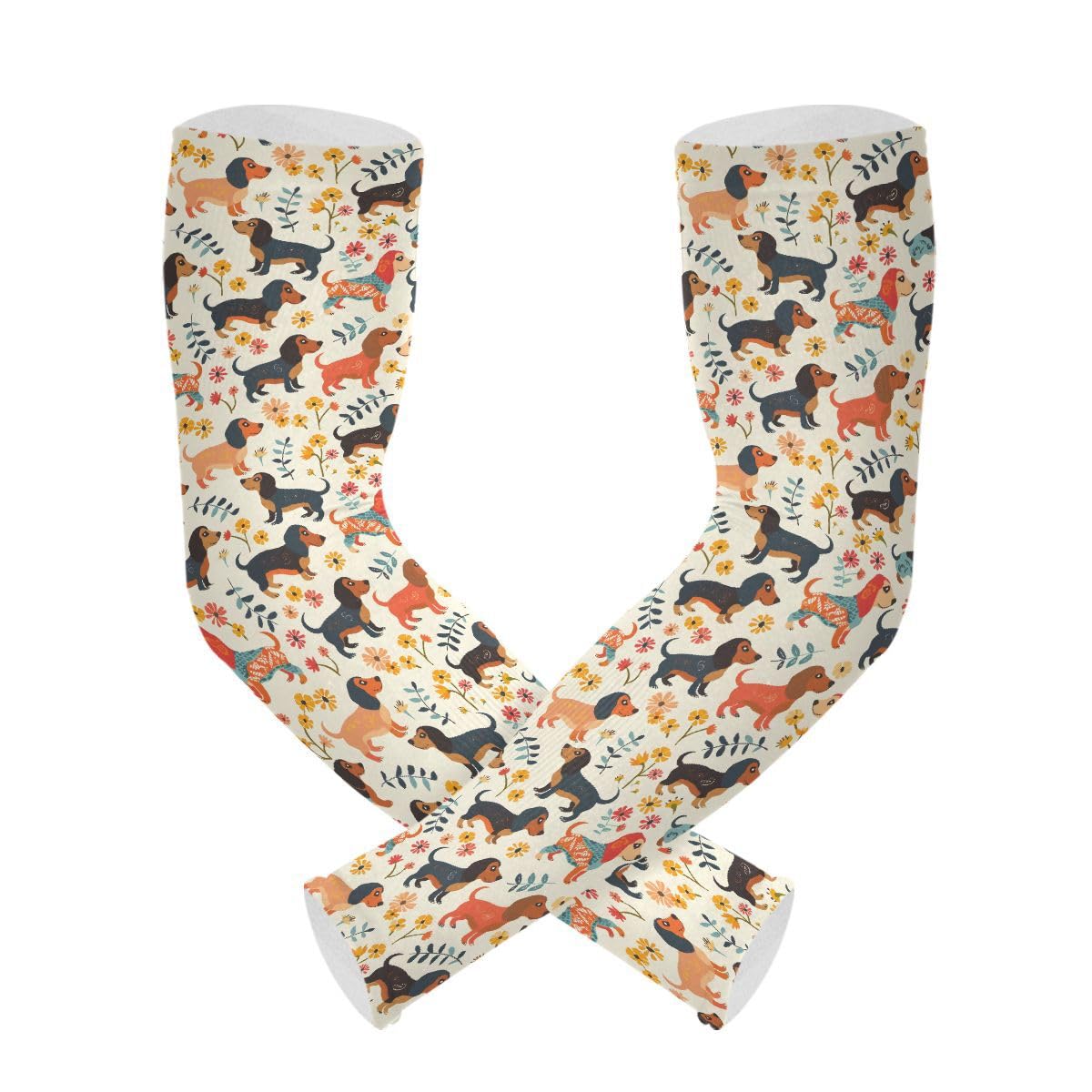 ALAZA Dachshund Puppy Dog Blossom Gardening Sleeves Cooling Arm Sleeves Sun Protection Thumb Hole Arm Covers for Women Men