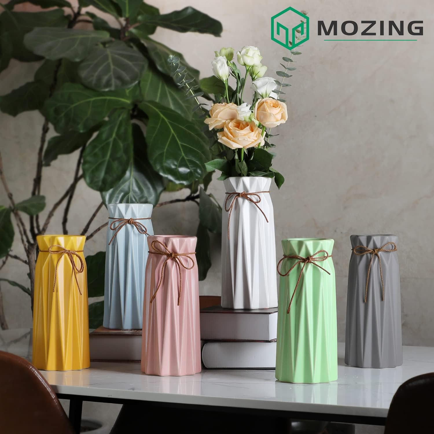 Mozing Ceramic Flower Vase for Home Decor - Modern 9.8 inch Tall Decorative Vases for Flowers - Shelf, Table Centerpieces, Kitchen Unique Decor for Rustic Farmhouse Living Room, Gift (Blue)