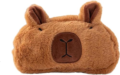 Cute Capybara Plush Pencil Case, Brown Soft Fluffy Animal Pencil Pouch with Zipper, Novelty Stationery Storage Bag